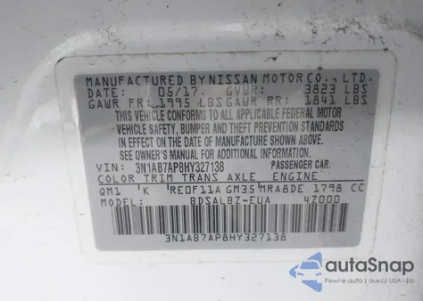 2017 Nissan Sentra S from USA, damaged, VIN 3N1AB7AP8HY327138